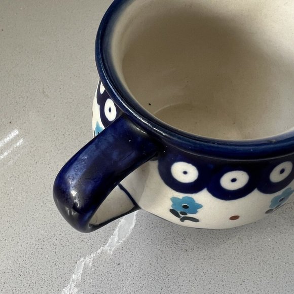 Boleslawiec Small Milk Creamer Pitcher Blue Pottery Floral Handmade In Poland E9 - Picture 5 of 10